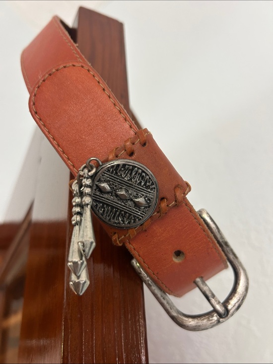 Vintage Accessories - Vintage Made in USA Distressed Concho Southwestern Tan/light brown Leather Belt,